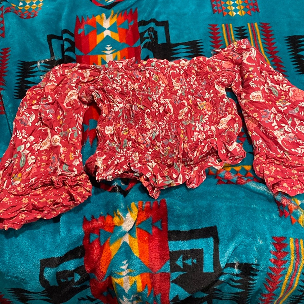 Pink floral off-the-shoulder crop top